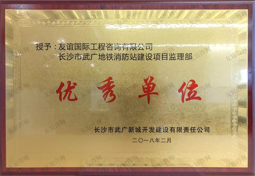 長(zhǎng)沙市武廣新城開(kāi)發(fā)建設(shè)有限責(zé)任公司授予“優(yōu)秀單位”稱號(hào)